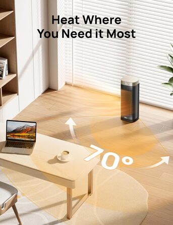 Dreo Heater - Energy-Saving, Quiet, 2000W Ceramic Heater with Thermostat, 12-Hour Timer, 3 Modes, 70° Oscillation, 16 Inch Electric Heater for Rooms, Overheat and Tip-Over Protection, Solaris Slim H2, Gold