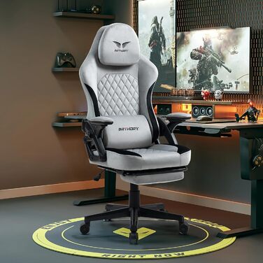 Геймерське крісло Racing Ergonomic Stoff Hellgrau з регульованою підголівкою та підставкою для ніг