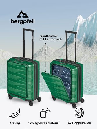 Чемодан середнього розміру з жорстким корпусом, розкладний, з відділенням для ноутбука | Trolley, 45 x 27 x 66 см, поліпропілен, 3.7 кг, TSA-замок, подвійні колеса (Ізумрудно-зелений металік)