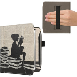 Чохол-книжка kwmobile для Pocketbook Era/Era Color з кишенею та петлею для руки - з дизайном 'Читаюча жінка' чорно-бежевий