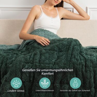 Обважнена ковдра Wemore Sherpa Fleece для дорослих, двостороння пухнаста ковдра з фланелі та плюшу, темно-зелена (Jacquard), 15 lbs, 152 x 203 см