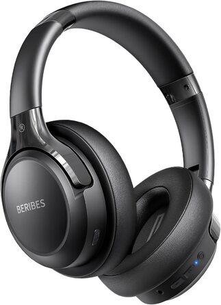 BERIBES Бездротові навушники Over-Ear Bluetooth з мікрофоном, 65 годин роботи, 6 EQ-режимів, HiFi Stereo, чорний