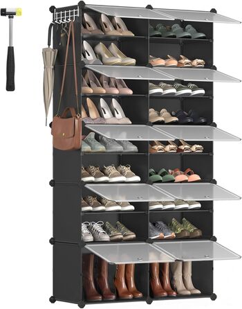 SONGMICS 10-Tier Shoe Rack, Shoe Cabinet, 30 x 40 x 30 cm per compartment, narrow, with doors, steel frame, plastic, for hallway, bedroom, entrance area, black LPC035B01