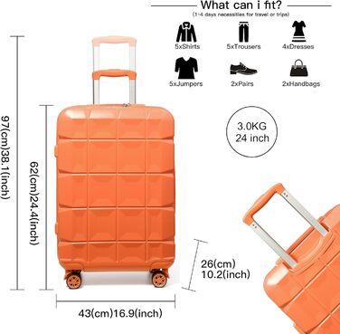 Валіза KONO середнього розміру на 4 колесах, 62x43x26 см, з TSA замком, ABS, помаранчевий