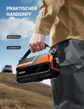 AstroAI MF16 6000A Powerbank для старту авто з компресором 150 PSI, 6000A, 12V, для бензинових/дизельних авто, мотоциклів, SUV, з LED-дисплеєм, помаранчевий