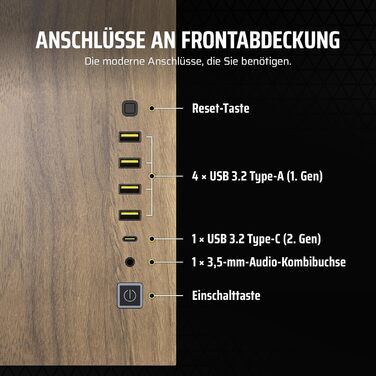 Корпус ПК CORSAIR 6500X Mid-Tower ATX з термопанелями, чорний/горіх, двокамерний дизайн