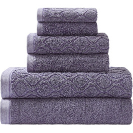 Комплект рушників Superior Denim Wash, 100% бавовна, 550 г/м², 6 шт: 2 для обличчя, 2 для рук, 2 банних, швидковисихаючі, жакардові, для ванної, кухні та пляжу, колір фіолетовий