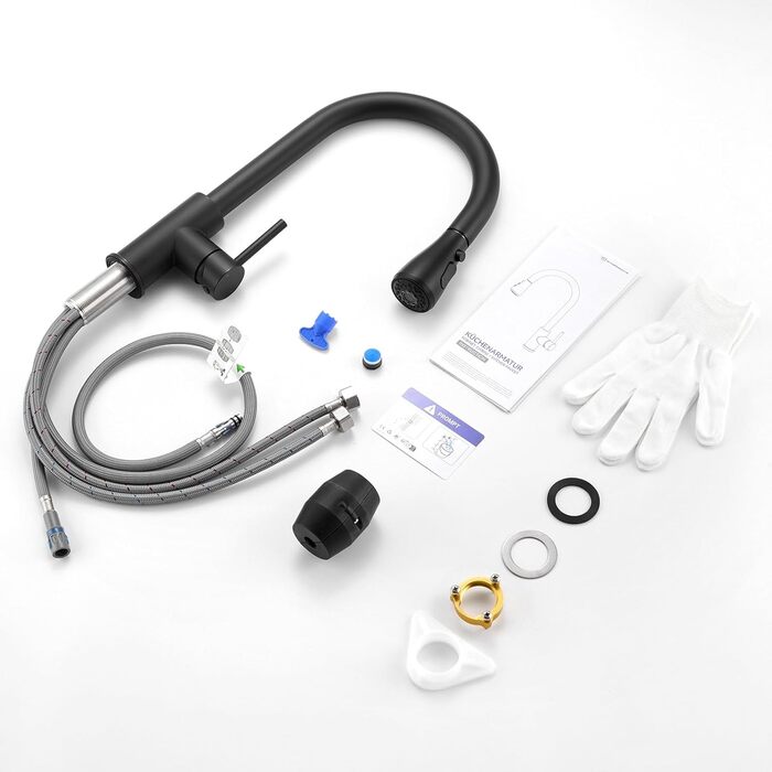 Кран кухонний CECIPA з 3 режимами, висувний, поворотний 360°, з високим виливом, з нержавіючої сталі, чорний