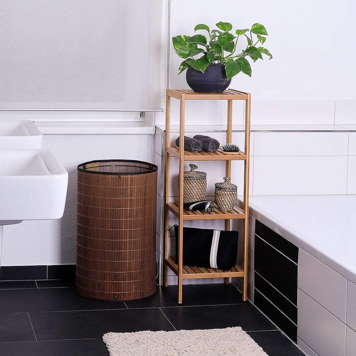 dibea Bathroom Shelf with 4 Shelves, Living Room Shelf, Standing Shelf, Bamboo Shelf, Bathroom Shelf, Bookshelf, Corner Shelf, Kitchen Shelf, 33x33x98 cm, natural color