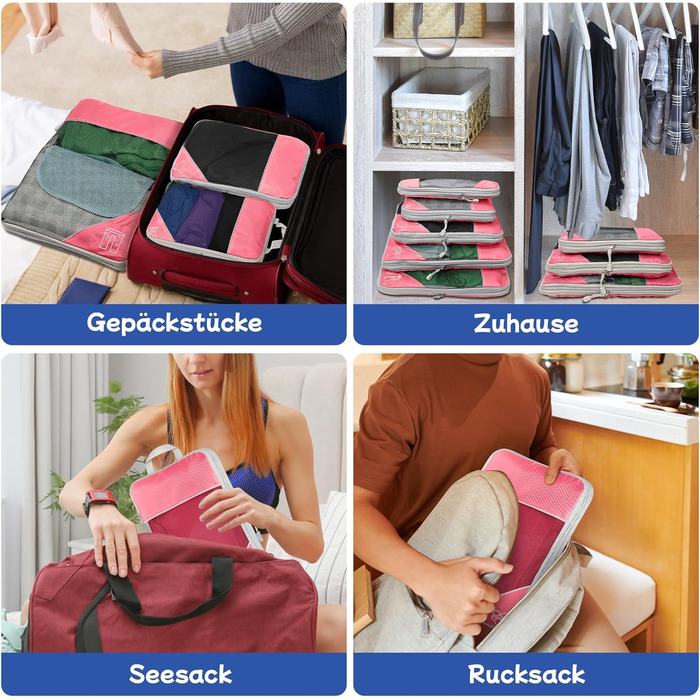 Набір органайзерів для валізи Kompressions Packwürfel (5 шт.) рожевого кольору - компресійні куби для подорожей, легкі сумки для зберігання, органайзер для рюкзака та валізи