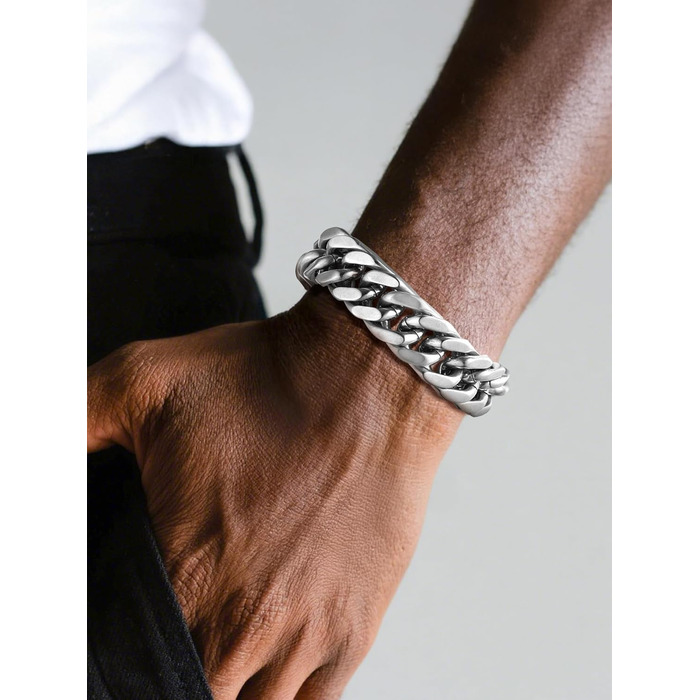 Чоловічий браслет PROSTEEL з нержавіючої сталі з 18K золотом, чорний панцерний браслет, важкий ланцюговий браслет для чоловіків та підлітків, 8 мм/12 мм/16,5 мм/17 мм (17 мм срібло, 19 см)