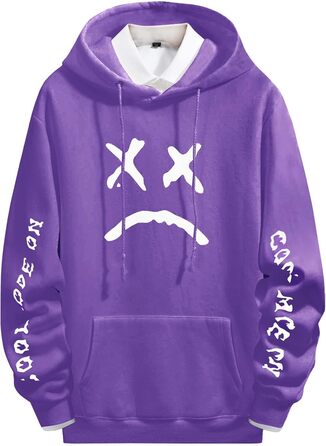 Худі для чоловіків: стильний пуловер з флісу в стилі хіп-хоп, довгі рукави, капюшон, streetwear, осінь/зима (L, фіолетовий)