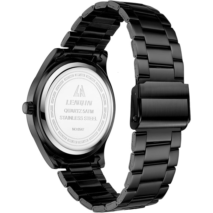 Чоловічий годинник LN LENQIN з нержавіючої сталі, водостійкий (30м), кварцовий, аналоговий, для бізнесу та повсякденного носіння (01 - Чорний)