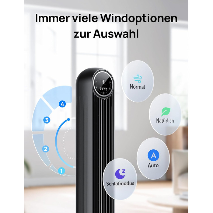 Дрео Turmventilator Nomad One: Тихий вентилятор з телепульта, 4 швидкості, 8 год таймер, білий/чорний