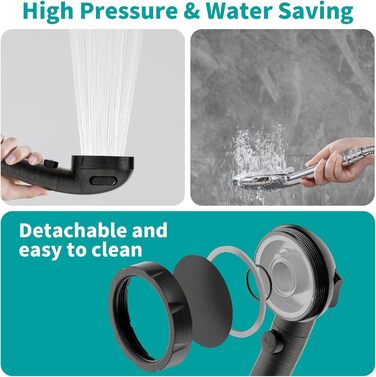 MIAOHUI Modern Handheld Showerhead with On/Off Switch, High-Pressure Showerhead with Handheld, 3 Spray Settings, Detachable Showerhead with Hose, Adjustable Angle Shower Holder (Brushed Nickel) (Oil Rubbed Bronze)