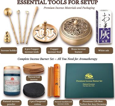 Copper Incense Burner and 16-Piece Tool Kit for Making Backflow Incense Cones - Perfect for Yoga, Meditation. Includes Censer Mold Tools, Burner, and Accessories.