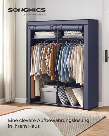 SONGMICS Storage Cabinet, Portable, with Hanging Rod, Folding, Wardrobe, Bedroom, Office, 140 x 43 x 174 cm, RYG02GY (Dark Blue)