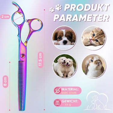 Професійна ножиця для грумінгу собак Chunker, ножиці для розрідження шерсті, нержавіюча сталь 440C, кольорова (Rainbow-thinning)