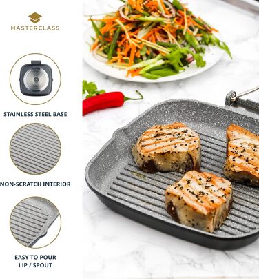 MasterClass Induction-Safe Non-Stick Grill Pan with Folding Handle, (8') (24 cm)