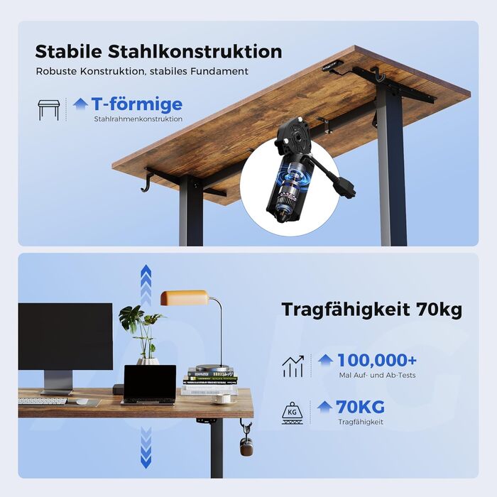 Регульований стіл Agilestic з підйомною механікою: електричний, з пам'яттю, ергономічний, для роботи, 120x60 см, білий (коричневий)