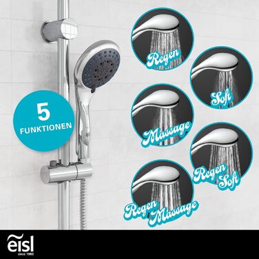 Душовий набір EISL PARMA DX5082CSB, душова стійка 70 см, лійка з 8 режимами, шланг і тримач, хром