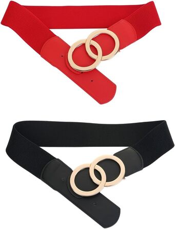 Жіночий еластичний пояс шкіряний 5 см, колір: чорний+червоний, розмір: 110-130 см, для суконь