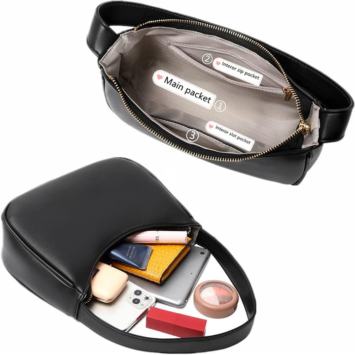 Жіноча сумка-хобо міні-клатч на блискавці, нейлон чорний L