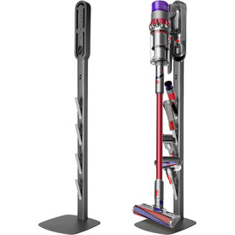Підставка для пилососів Dyson G5, V15, V12, V11, V10, V8, V7, V6, металева, з 4 гачками та 4 полицями, без свердління, стабільна, на підлогу, приховане кріплення кабелю (темно-сірий)