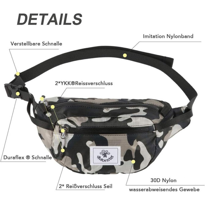 Чоловіча/Жіноча поясна сумка 2L 4Monster, водонепроникна, ультралегка, для туризму, подорожей, спорту, армійного стилю (Хакі)