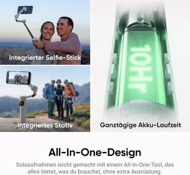 Insta360 Flow 2 Gray – Стабілізатор для смартфонів, Gimbal з AI-tracking, вбудований штатив/селфі-стік, пульт дистанційного керування, для iPhone/Android, сірий, Flow 2