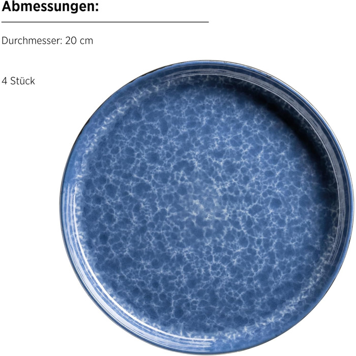 MÄSER Filippa: 16-Piece Ceramic Dinner Set for 4 - Modern Blue & Black Reactive Glaze Stoneware