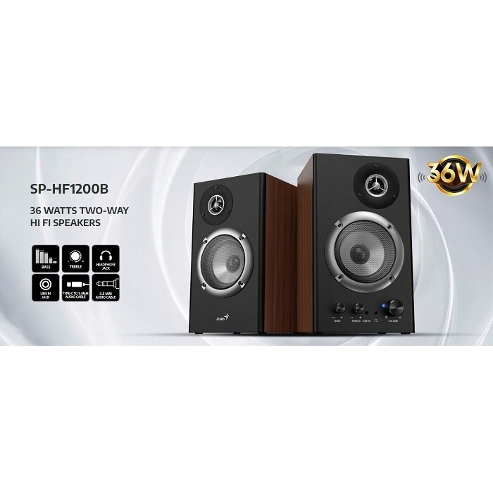 Акустична система GENIUS SP-HF1200B, 2.0, 36 Вт, дерев'яний корпус