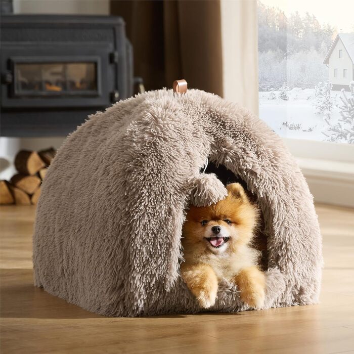 Кігтечка для котів BEDSURE - велика кімната-будиночок 44x44x44 см, плюшеве ліжко для котів, знімний килимок та іграшка, миється, каміль