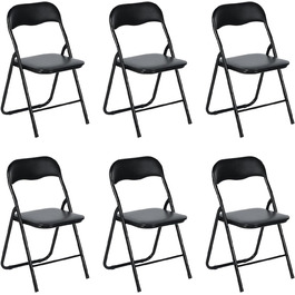LuxNook 2-Piece PVC Folding Chair, Folding Stool with Cushion, Strong Metal Frame, Camping Chair, Foldable Chair, Office Chair, Space-Saving Desk Chair for Guest, Load Capacity 150kg (6pcs, Black)