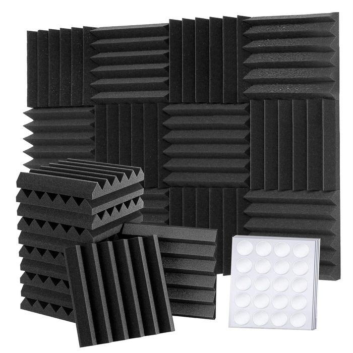 Акустичний поролон Foneso для звукоізоляції, панелі-поглиначі шуму 30x30x5 см, висока щільність 25кг/м³, чорний (12 шт) для студії, офісу та кінотеатру