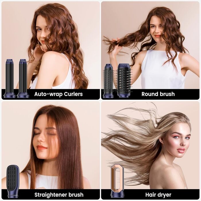 Набір для укладки волосся 6 в 1 Airstyler: фен-щітка, дифузор, плойка, для об'єму, укладки та сушіння (блакитний)