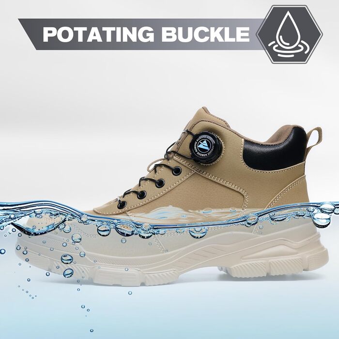 Черевики безпеки чоловічі/жіночі: легкі, водонепроникні робочі черевики з металевим капом та поворотним затвором (43 EU, Коричневий)