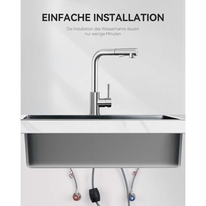 Змішувач кухонний Sofetiy висувний з душем, нержавіюча сталь, 360° поворот, одноlever, 2 режими струменя