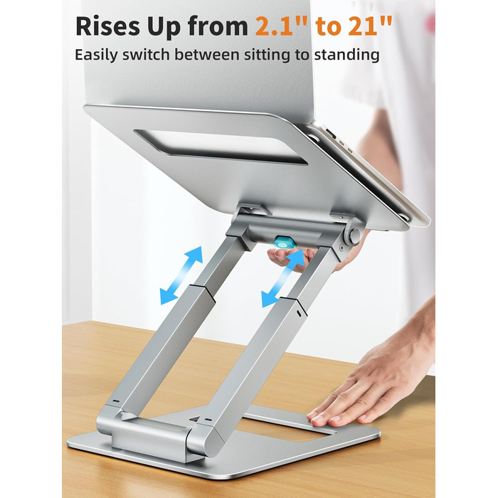 Adjustable Laptop Stand for Desk - Telescoping Design, Ergonomic Riser for 10-17 Inch Laptops (Silver)