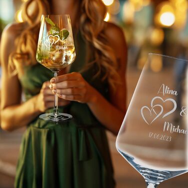 Leonardo Wine Glasses with Engraving 2-Piece Set for Him & Her. Only Love Matters. Personalized with Name & Date. Heart-Shaped Glass Leonardo Puccini, 560ml