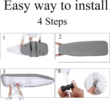 Чохол для гладильної дошки, 140 x 50 см, великий, з бавовни 100%, товстий, антиковзкий, сірий, XXL