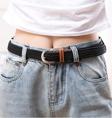 Жіночі еластичні пояси Chalier (2 шт.) – плетений стрейч, чорний та темно-синій, універсальний розмір (темно-синій та білий, коричневий та чорний)