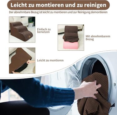 Non-slip Dog Stairs for Small Dogs 2-Step, Pet Stairs for Bed and Sofa made of High-Density Sponge, Dog Stairs Dog Ramp with Removable, Washable Cover and Non-Slip Bottom, 55x40x30cm (3 Steps Brown Dog Stairs)