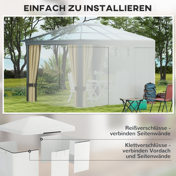 Outsunny Replacement Canopy Top Set for Gazebo, Waterproof with 2 Side Walls, Ideal for Garden Gazebo, White, Weather-Resistant & Durable