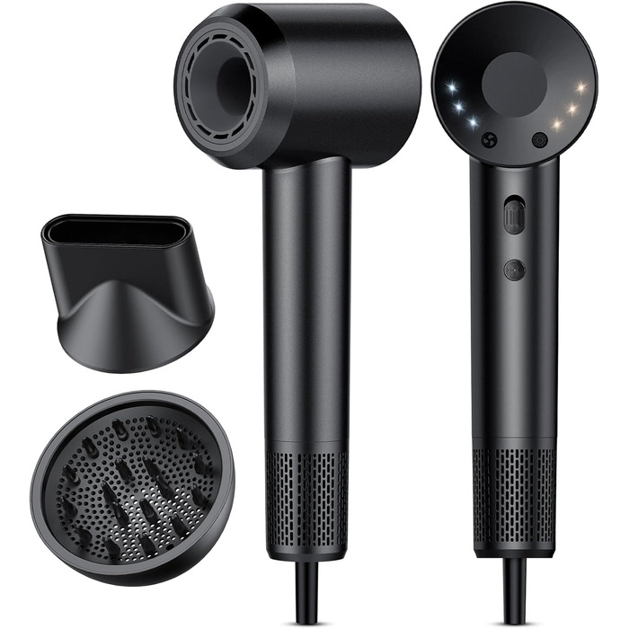 Іонофен Haartrockner: Швидке сушіння, 160 000 об/хв, 200 млн негативних іонів, термоконтроль, насадка-дифузор (Deep Black)