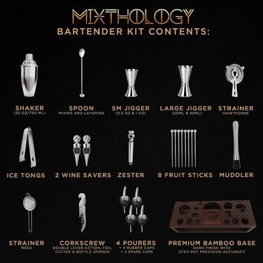 Професійний набір бармена Mixology для коктейлів, 31 предмет, аксесуари для бару та коктейль-шейкер, чорний