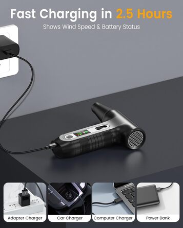 Електричний пилосос для повітря з HD-дисплеєм - Air Duster 200000 RPM з LED-підсвічуванням, міні-пилосос на акумуляторі, спрей стисненого повітря для чищення ПК, повітряний пилосос для клавіатури, дому, авто, W06 (чорний)