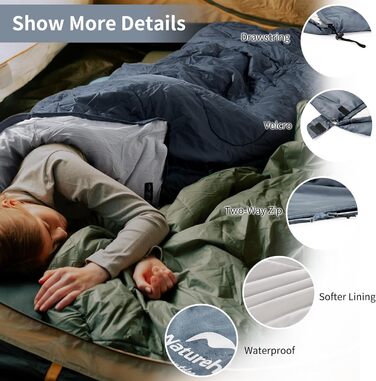 Naturehike Sleeping Bag with Hood - Camping Blanket Sleeping Bag - Lightweight & Comfortable - Ideal for Outdoor Adventures & Travel - Marine Blue (7~11°C)
