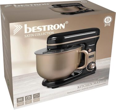 Кухонна машина Bestron Super Silent (65db) з DC-двигуном, 6 літрів, з набором насадок (міксер, гак для тіста, вінчик), 6 швидкостей + Pulse, колір: бежевий