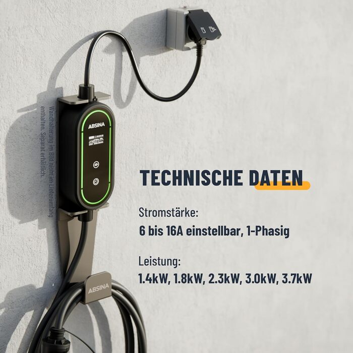 Кабель для зарядки електромобілів ABSINA Typ 2 Schuko, 3.7kW, 16A, 6м, IP67 (для i3, e-Up, ID.3, ID.4, Zoe, fortwo, Kona)